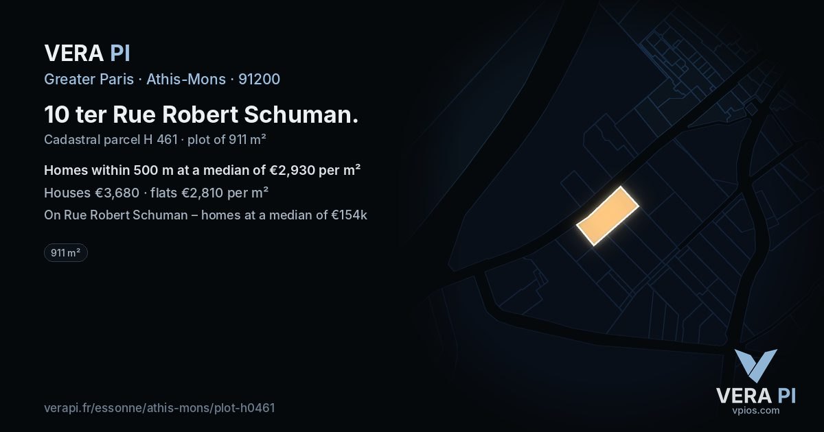 10 ter Rue Robert Schuman, Athis-Mons at night – the plot lit, the parcels around coloured by the prices near them