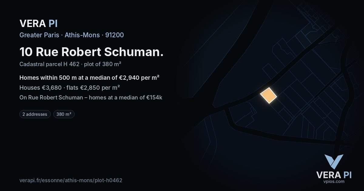 10 Rue Robert Schuman, Athis-Mons at night – the plot lit, the parcels around coloured by the prices near them