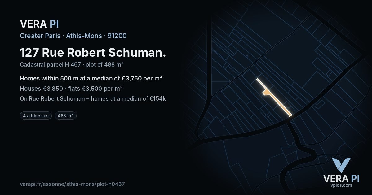 127 Rue Robert Schuman, Athis-Mons at night – the plot lit, the parcels around coloured by the prices near them
