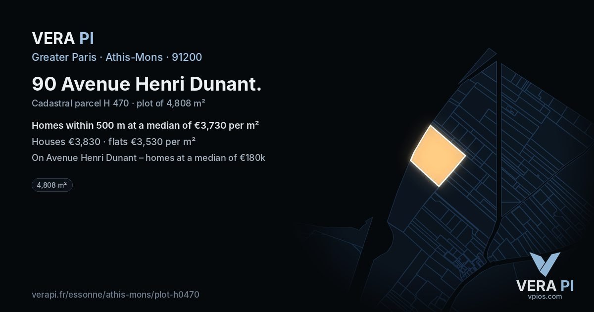 90 Avenue Henri Dunant, Athis-Mons at night – the plot lit, the parcels around coloured by the prices near them