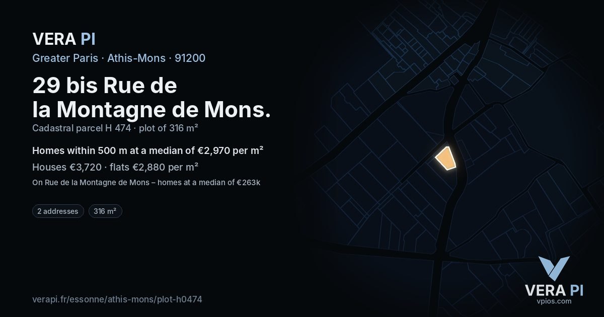 29 bis Rue de la Montagne de Mons, Athis-Mons at night – the plot lit, the parcels around coloured by the prices near them