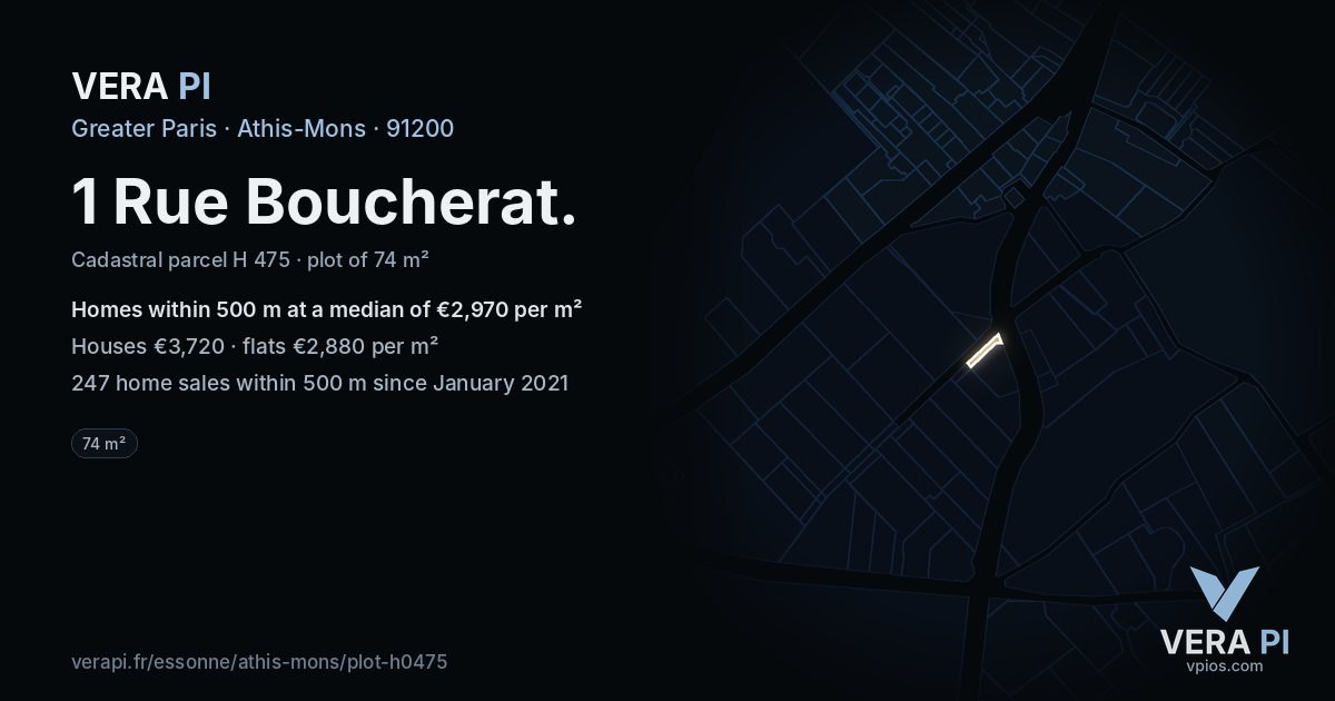 1 Rue Boucherat, Athis-Mons at night – the plot lit, the parcels around coloured by the prices near them
