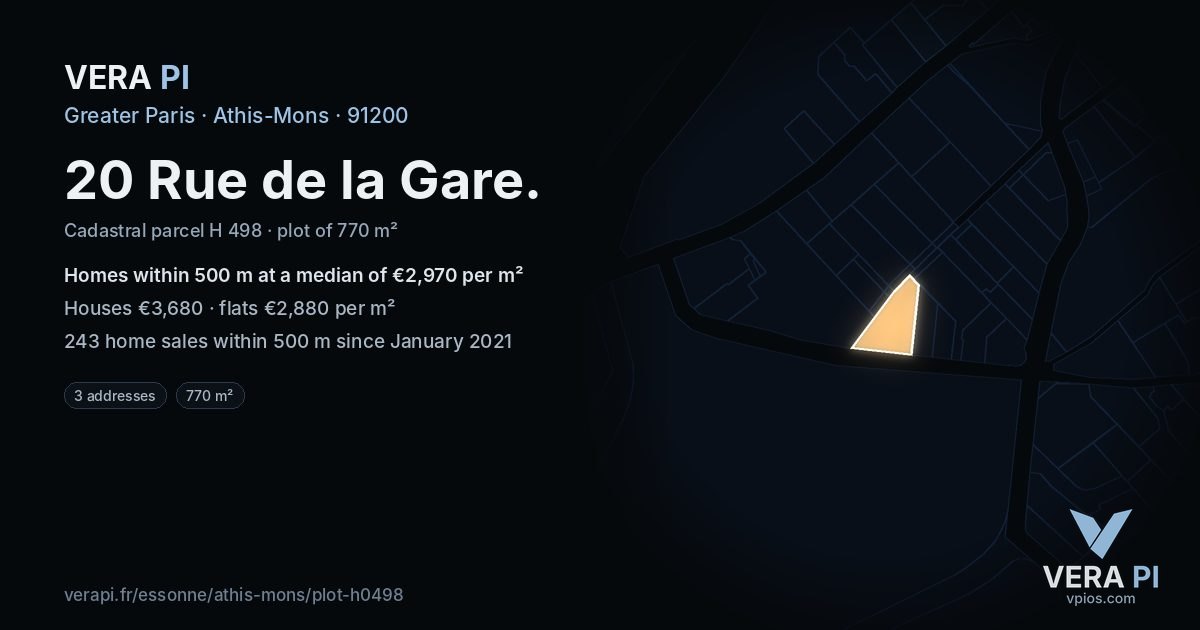 20 Rue de la Gare, Athis-Mons at night – the plot lit, the parcels around coloured by the prices near them