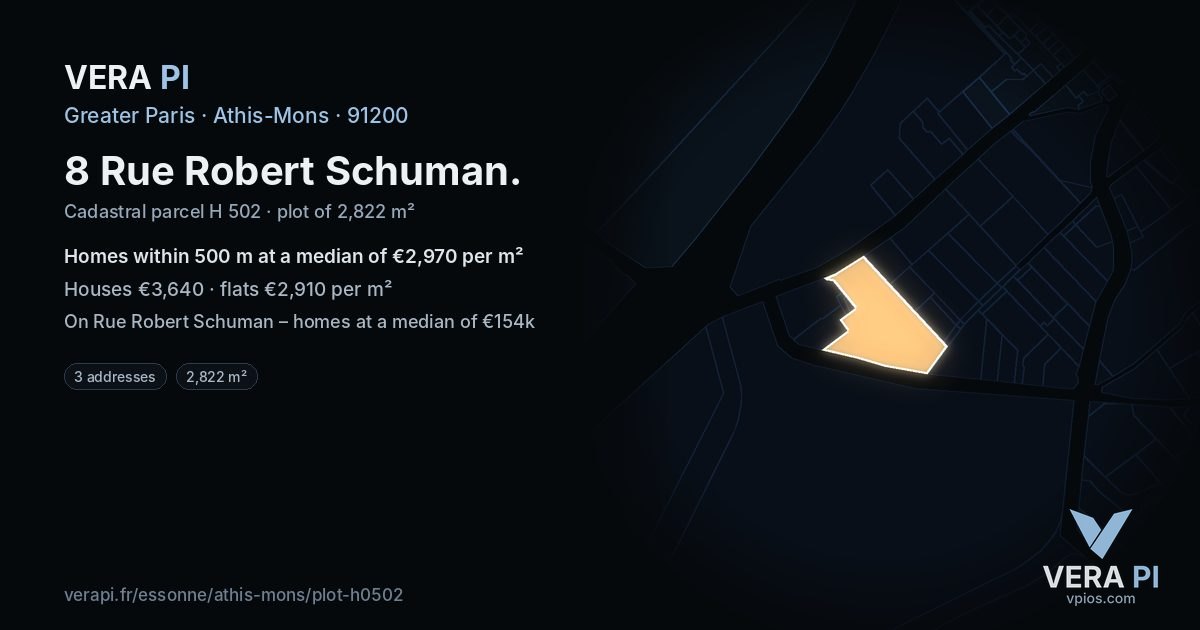 8 Rue Robert Schuman, Athis-Mons at night – the plot lit, the parcels around coloured by the prices near them