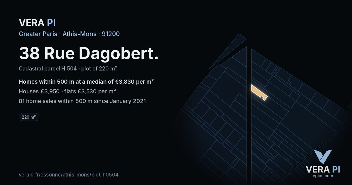 38 Rue Dagobert, Athis-Mons at night – the plot lit, the parcels around coloured by the prices near them
