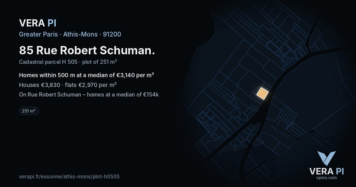 85 Rue Robert Schuman, Athis-Mons at night – the plot lit, the parcels around coloured by the prices near them