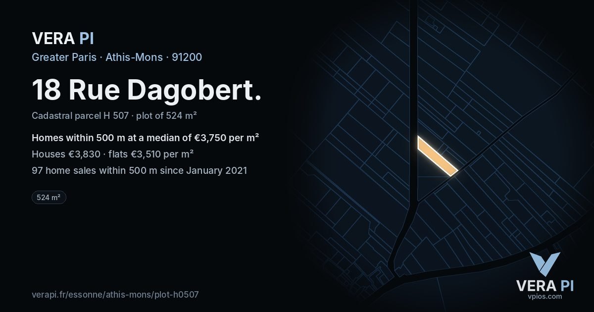 18 Rue Dagobert, Athis-Mons at night – the plot lit, the parcels around coloured by the prices near them