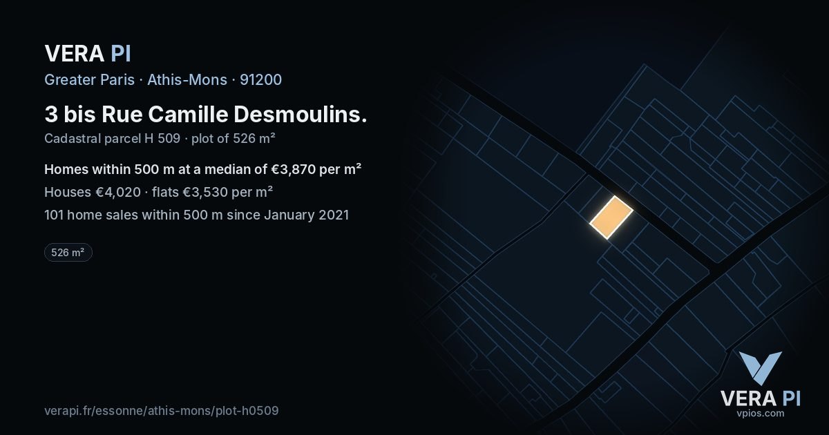 3 bis Rue Camille Desmoulins, Athis-Mons at night – the plot lit, the parcels around coloured by the prices near them