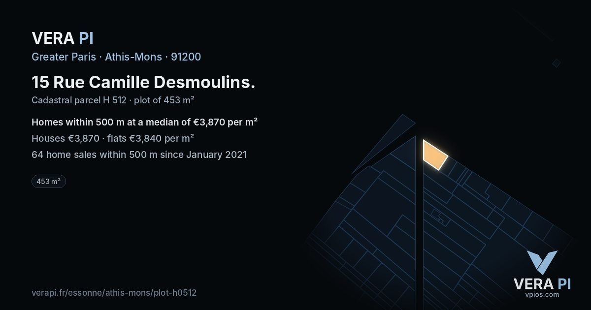 15 Rue Camille Desmoulins, Athis-Mons at night – the plot lit, the parcels around coloured by the prices near them