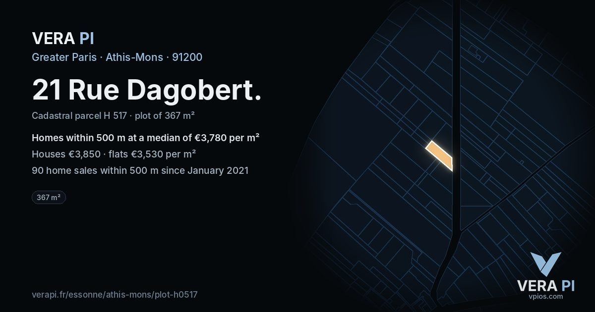 21 Rue Dagobert, Athis-Mons at night – the plot lit, the parcels around coloured by the prices near them
