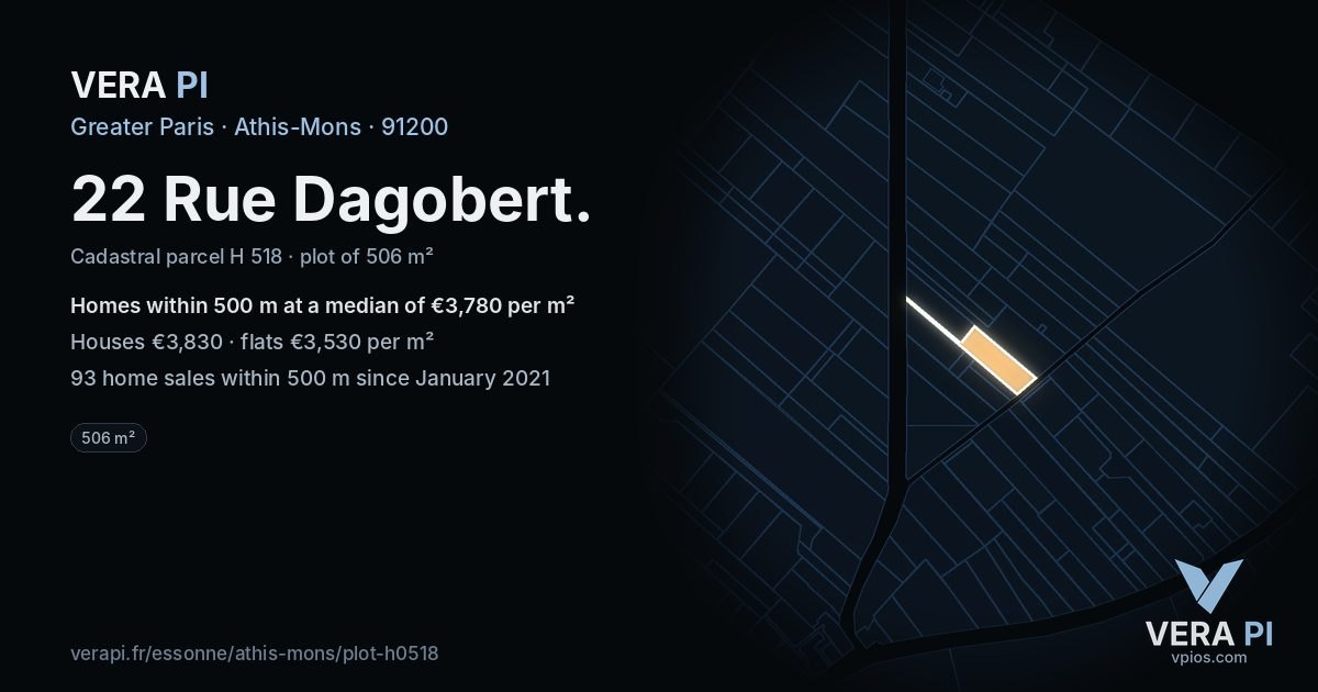 22 Rue Dagobert, Athis-Mons at night – the plot lit, the parcels around coloured by the prices near them