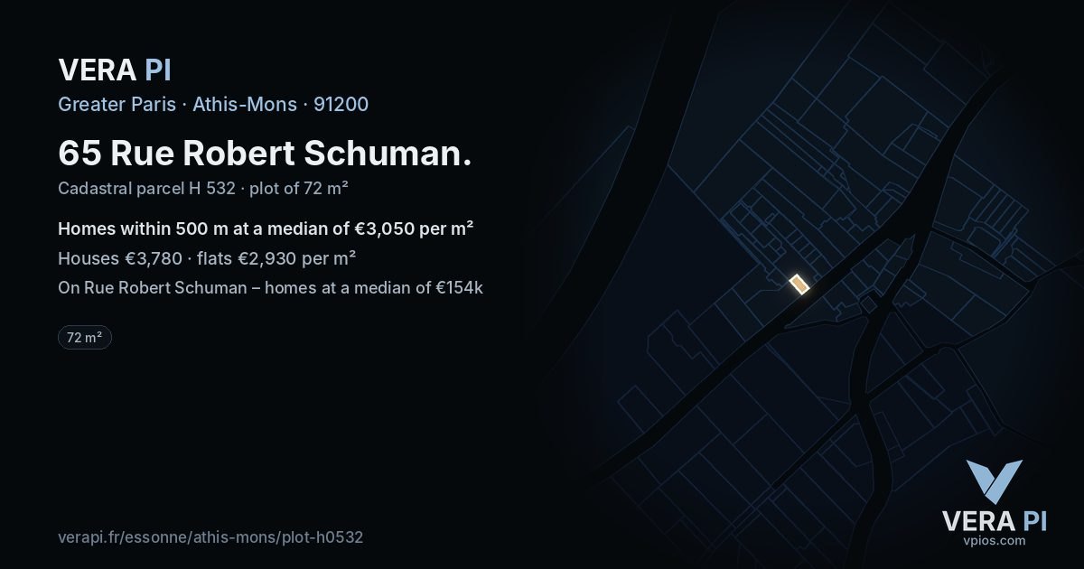 65 Rue Robert Schuman, Athis-Mons at night – the plot lit, the parcels around coloured by the prices near them
