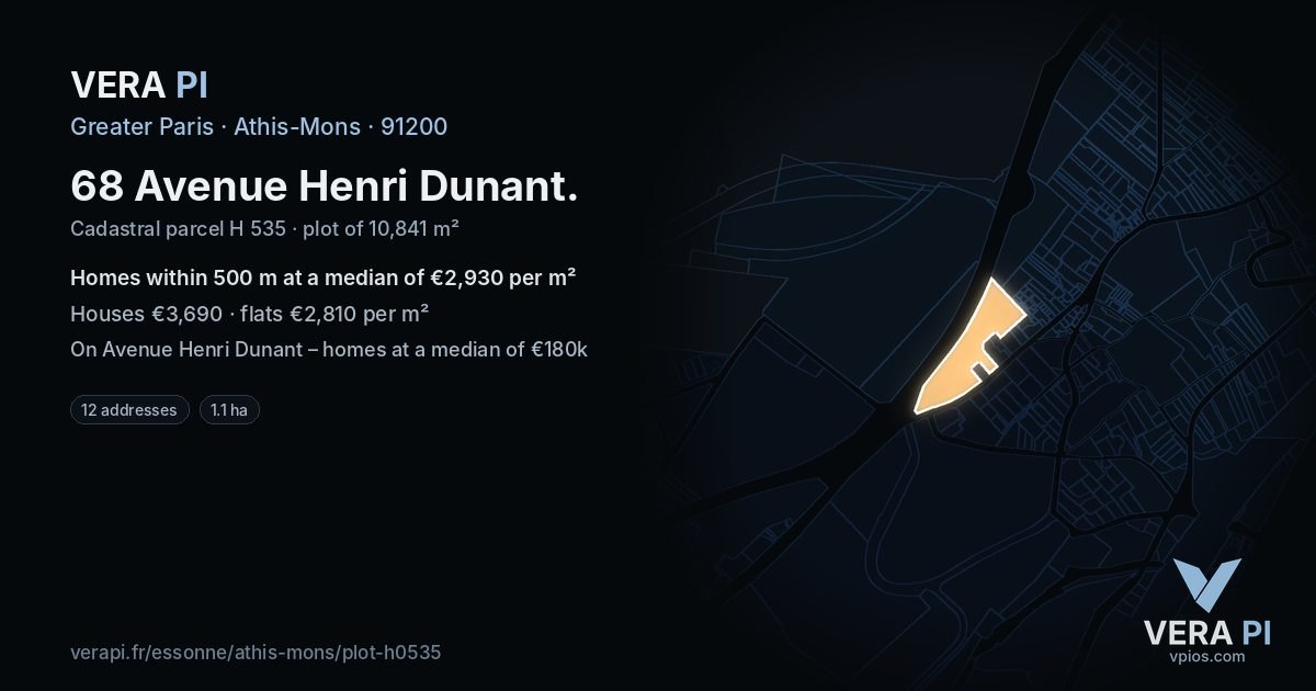 68 Avenue Henri Dunant, Athis-Mons at night – the plot lit, the parcels around coloured by the prices near them