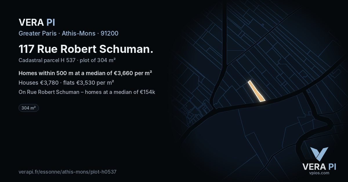 117 Rue Robert Schuman, Athis-Mons at night – the plot lit, the parcels around coloured by the prices near them