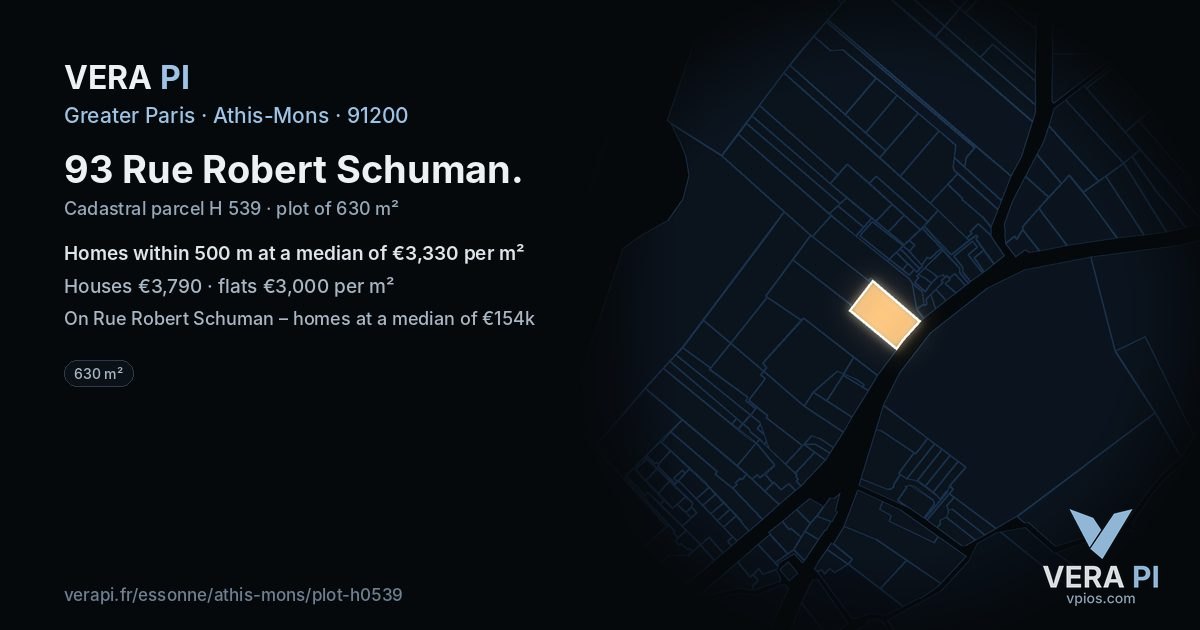 93 Rue Robert Schuman, Athis-Mons at night – the plot lit, the parcels around coloured by the prices near them