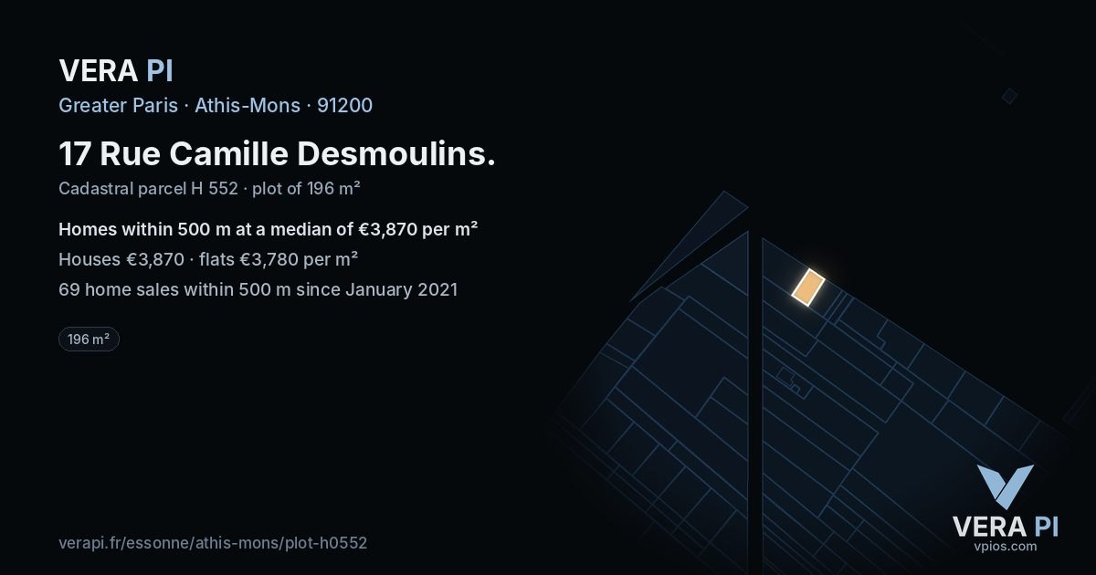 17 Rue Camille Desmoulins, Athis-Mons at night – the plot lit, the parcels around coloured by the prices near them