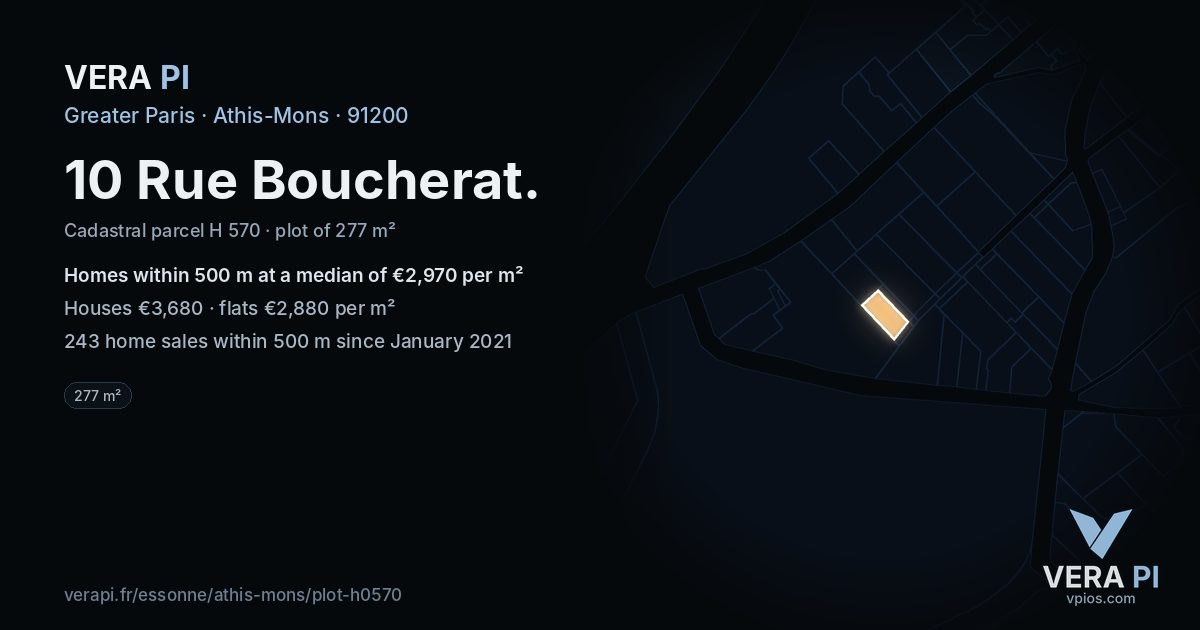 10 Rue Boucherat, Athis-Mons at night – the plot lit, the parcels around coloured by the prices near them