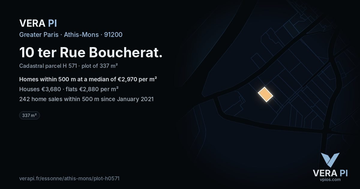 10 ter Rue Boucherat, Athis-Mons at night – the plot lit, the parcels around coloured by the prices near them