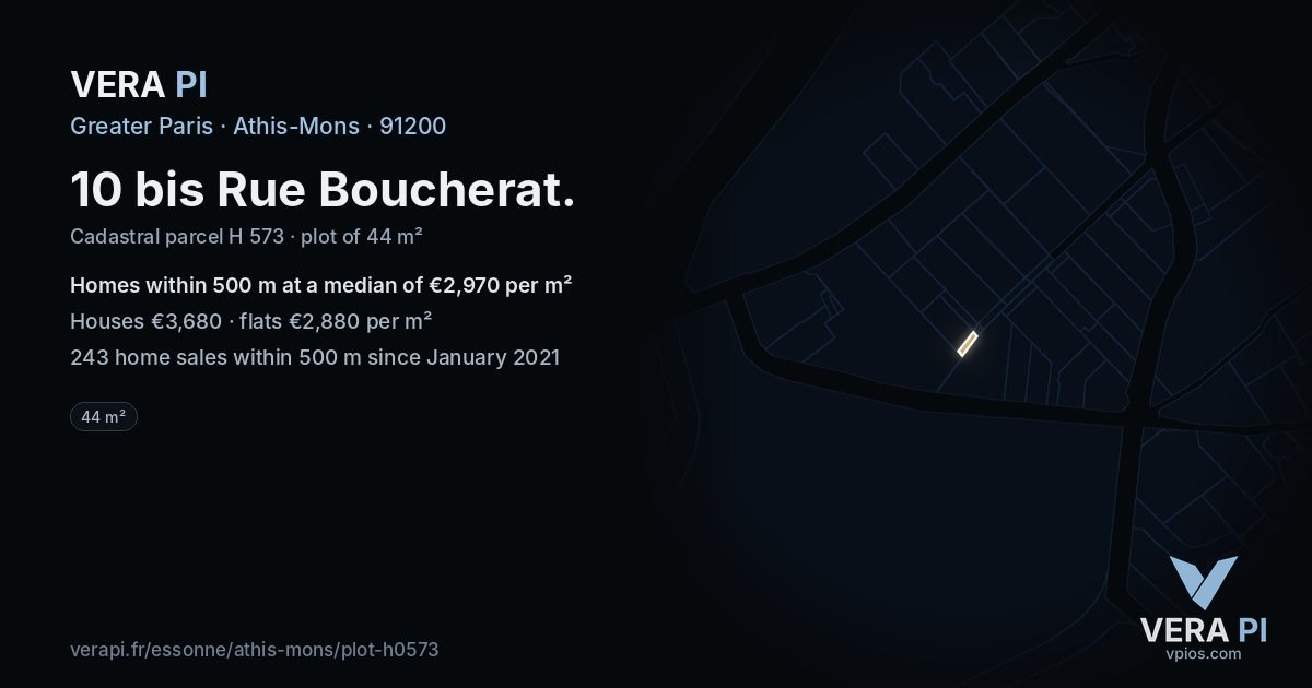 10 bis Rue Boucherat, Athis-Mons at night – the plot lit, the parcels around coloured by the prices near them