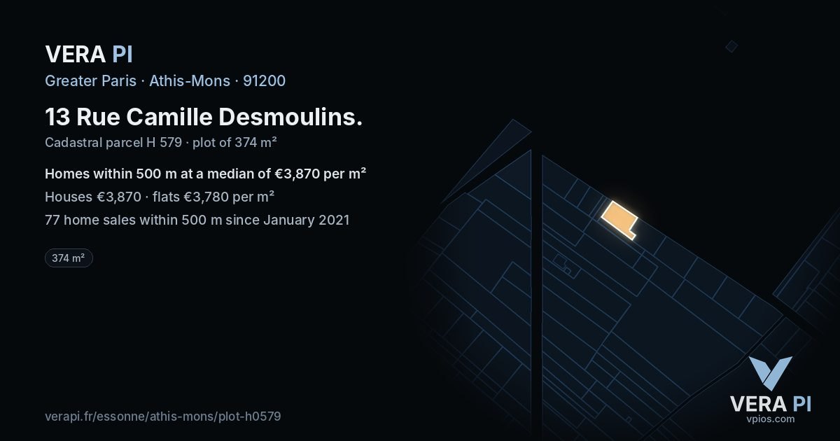 13 Rue Camille Desmoulins, Athis-Mons at night – the plot lit, the parcels around coloured by the prices near them