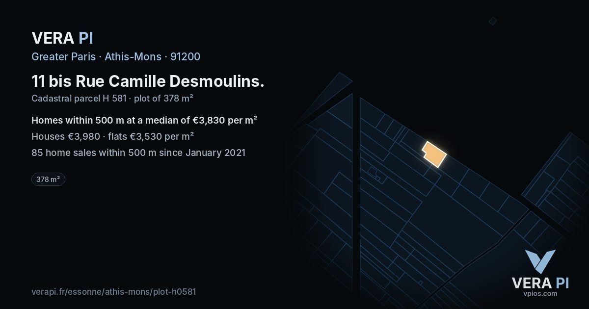11 bis Rue Camille Desmoulins, Athis-Mons at night – the plot lit, the parcels around coloured by the prices near them