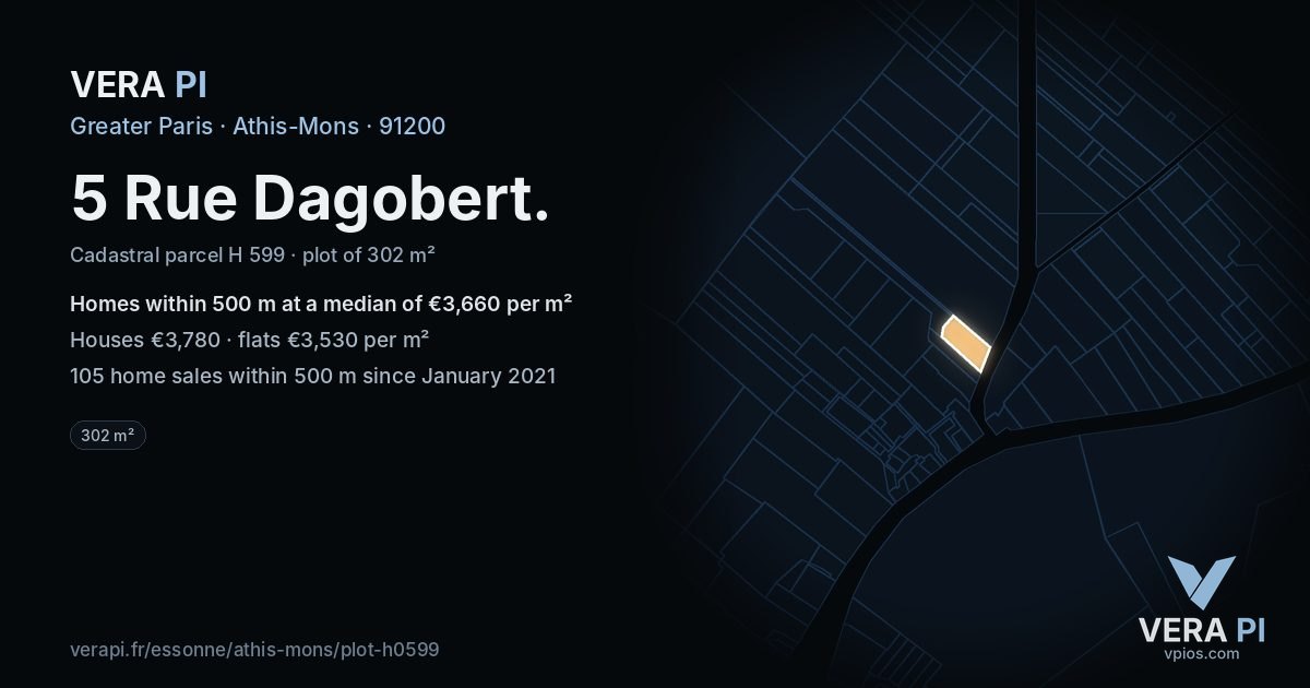 5 Rue Dagobert, Athis-Mons at night – the plot lit, the parcels around coloured by the prices near them