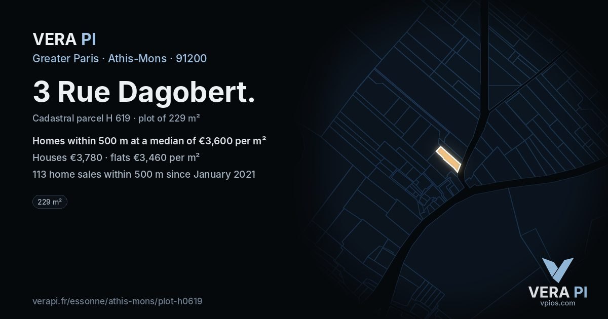 3 Rue Dagobert, Athis-Mons at night – the plot lit, the parcels around coloured by the prices near them