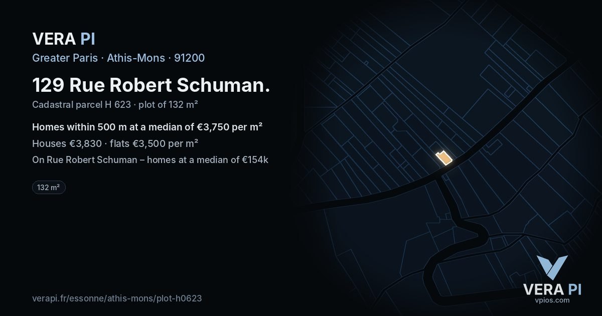 129 Rue Robert Schuman, Athis-Mons at night – the plot lit, the parcels around coloured by the prices near them