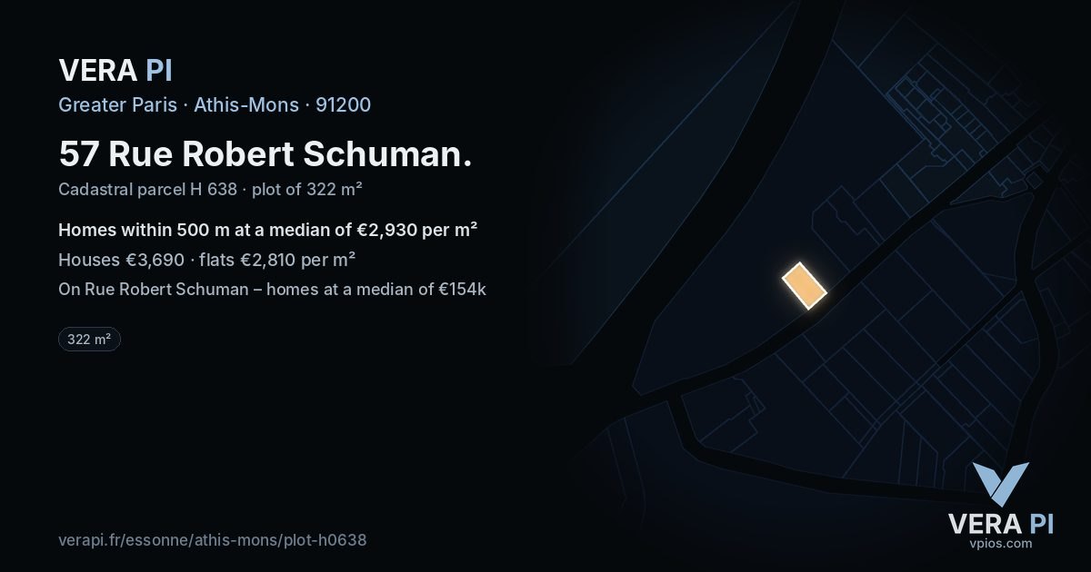 57 Rue Robert Schuman, Athis-Mons at night – the plot lit, the parcels around coloured by the prices near them