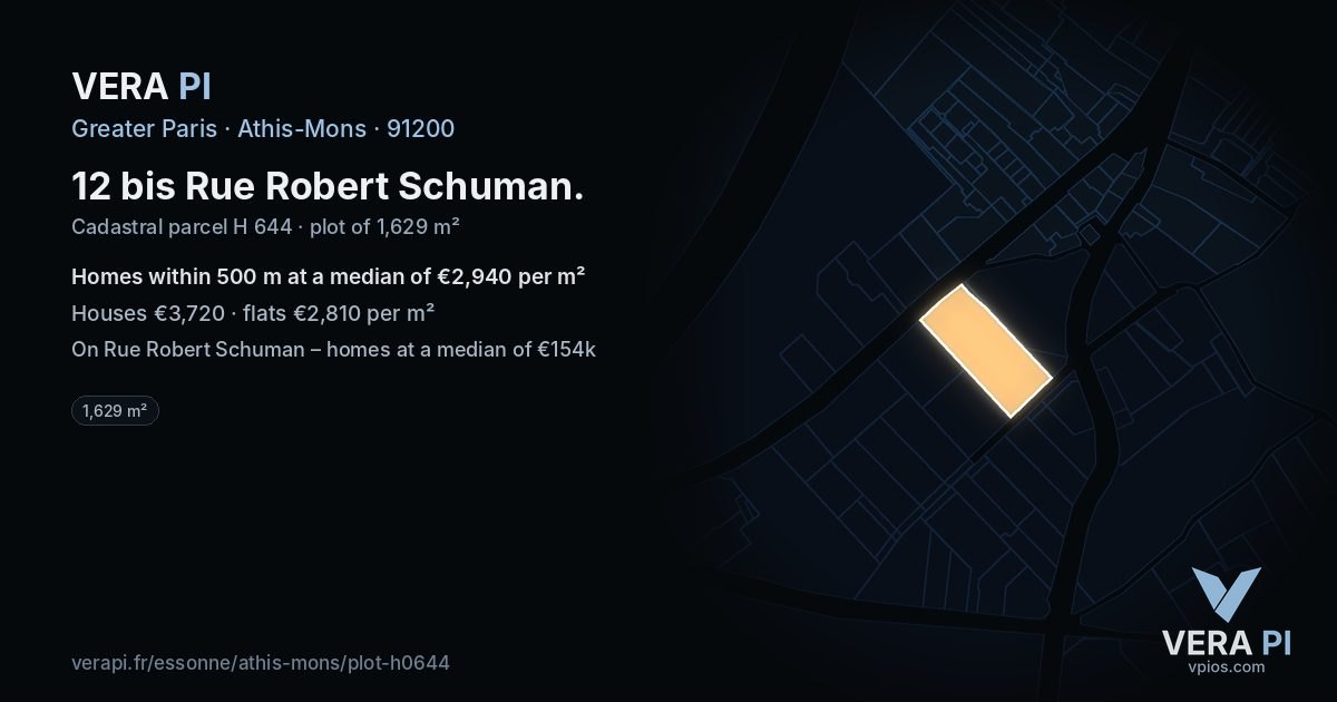 12 bis Rue Robert Schuman, Athis-Mons at night – the plot lit, the parcels around coloured by the prices near them