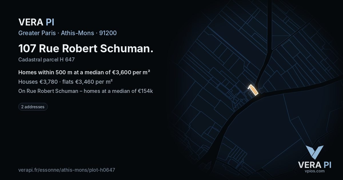 107 Rue Robert Schuman, Athis-Mons at night – the plot lit, the parcels around coloured by the prices near them