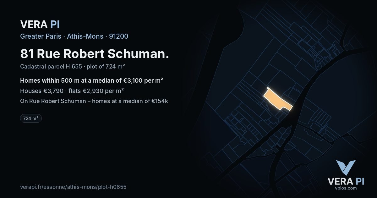 81 Rue Robert Schuman, Athis-Mons at night – the plot lit, the parcels around coloured by the prices near them