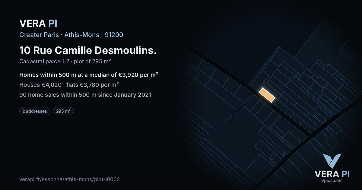 10 Rue Camille Desmoulins, Athis-Mons at night – the plot lit, the parcels around coloured by the prices near them