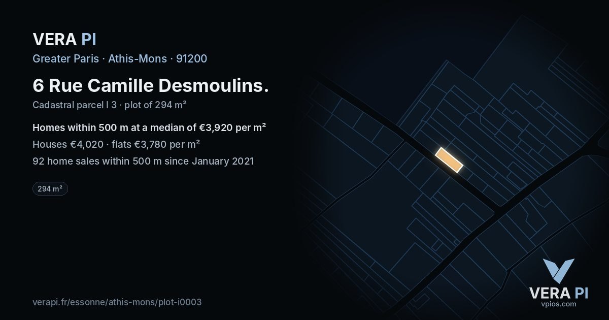 6 Rue Camille Desmoulins, Athis-Mons at night – the plot lit, the parcels around coloured by the prices near them