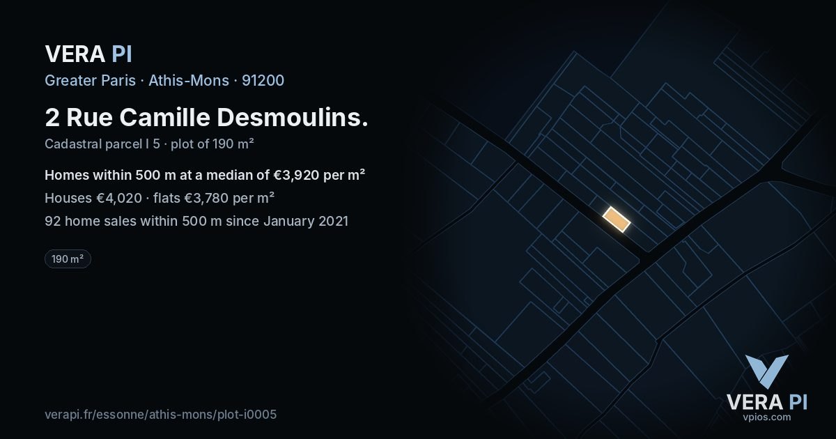 2 Rue Camille Desmoulins, Athis-Mons at night – the plot lit, the parcels around coloured by the prices near them