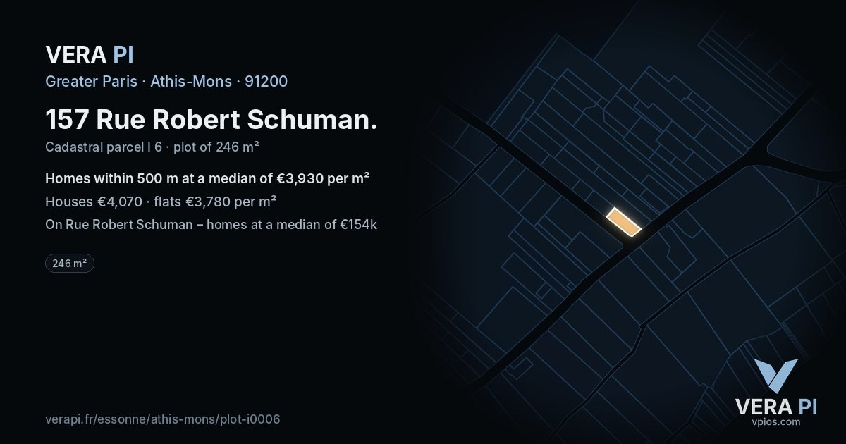 157 Rue Robert Schuman, Athis-Mons at night – the plot lit, the parcels around coloured by the prices near them