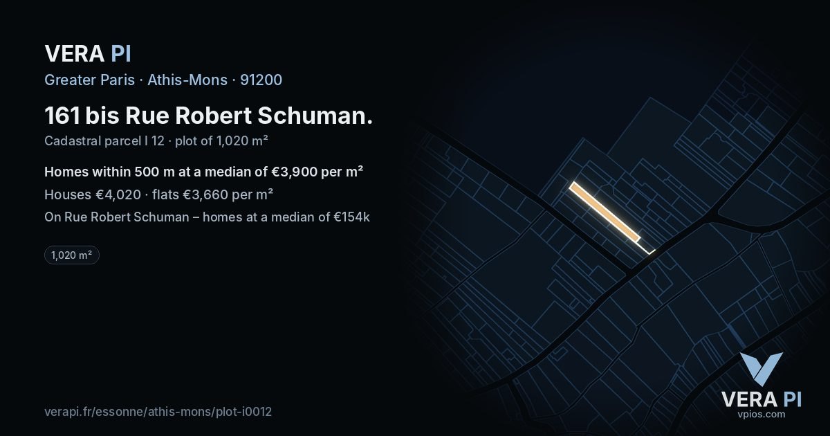 161 bis Rue Robert Schuman, Athis-Mons at night – the plot lit, the parcels around coloured by the prices near them