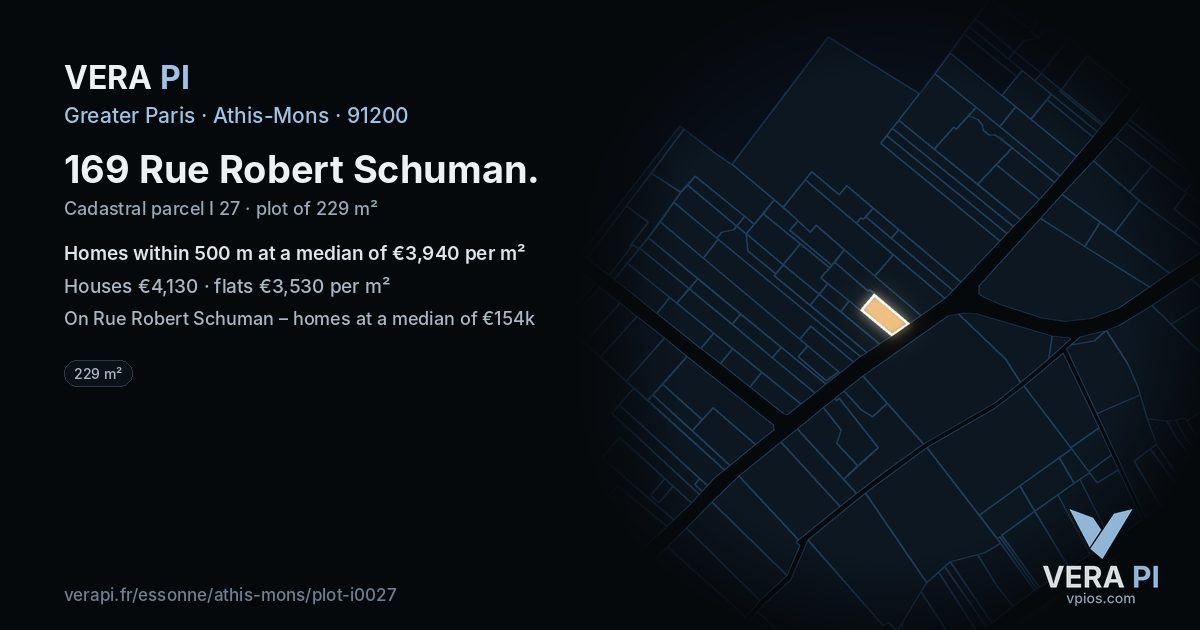 169 Rue Robert Schuman, Athis-Mons at night – the plot lit, the parcels around coloured by the prices near them