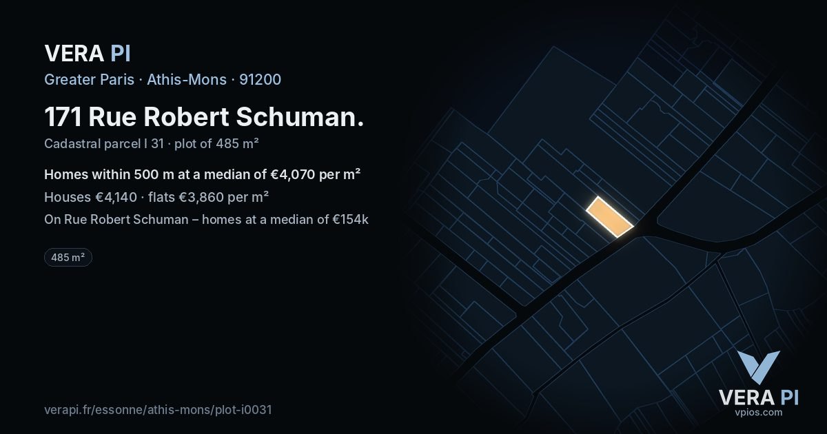 171 Rue Robert Schuman, Athis-Mons at night – the plot lit, the parcels around coloured by the prices near them