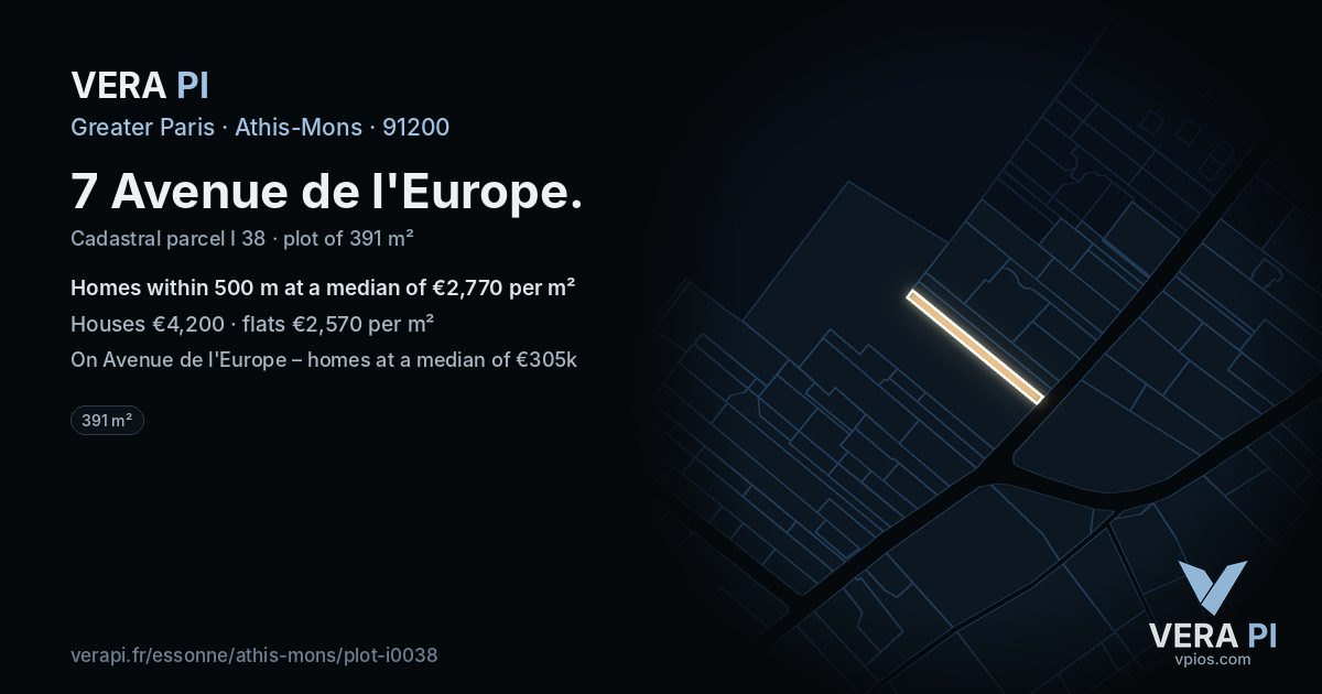 7 Avenue de l'Europe, Athis-Mons at night – the plot lit, the parcels around coloured by the prices near them