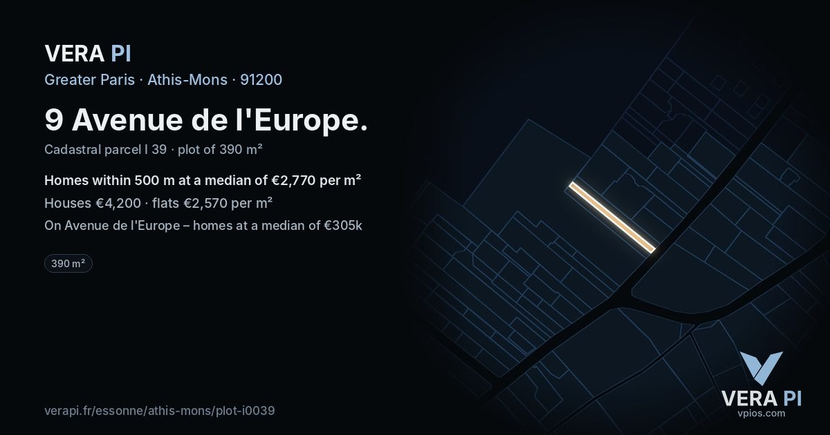 9 Avenue de l'Europe, Athis-Mons at night – the plot lit, the parcels around coloured by the prices near them