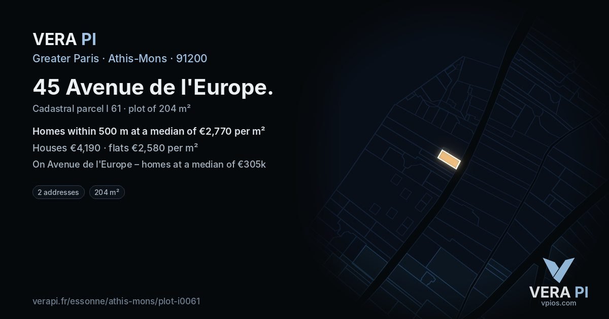 45 Avenue de l'Europe, Athis-Mons at night – the plot lit, the parcels around coloured by the prices near them