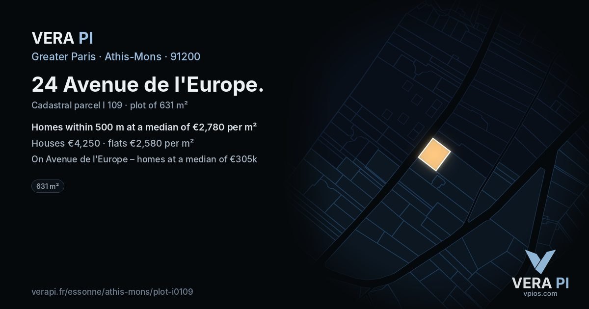 24 Avenue de l'Europe, Athis-Mons at night – the plot lit, the parcels around coloured by the prices near them