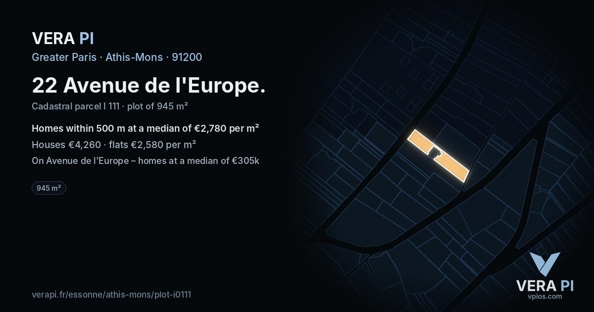 22 Avenue de l'Europe, Athis-Mons at night – the plot lit, the parcels around coloured by the prices near them