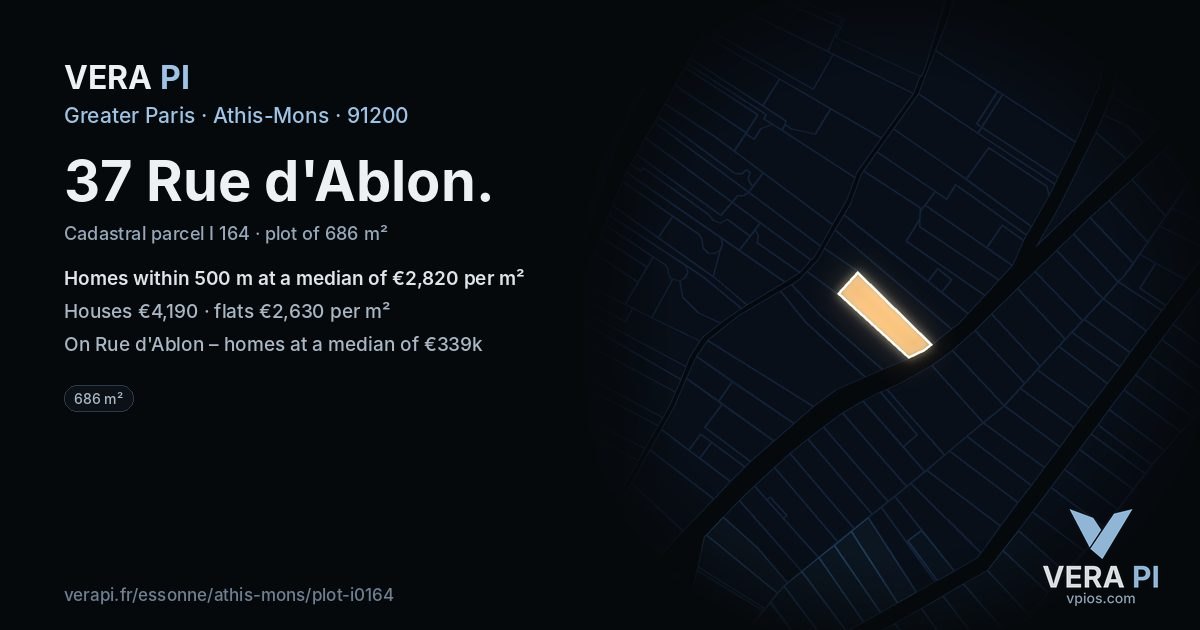 37 Rue d'Ablon, Athis-Mons at night – the plot lit, the parcels around coloured by the prices near them