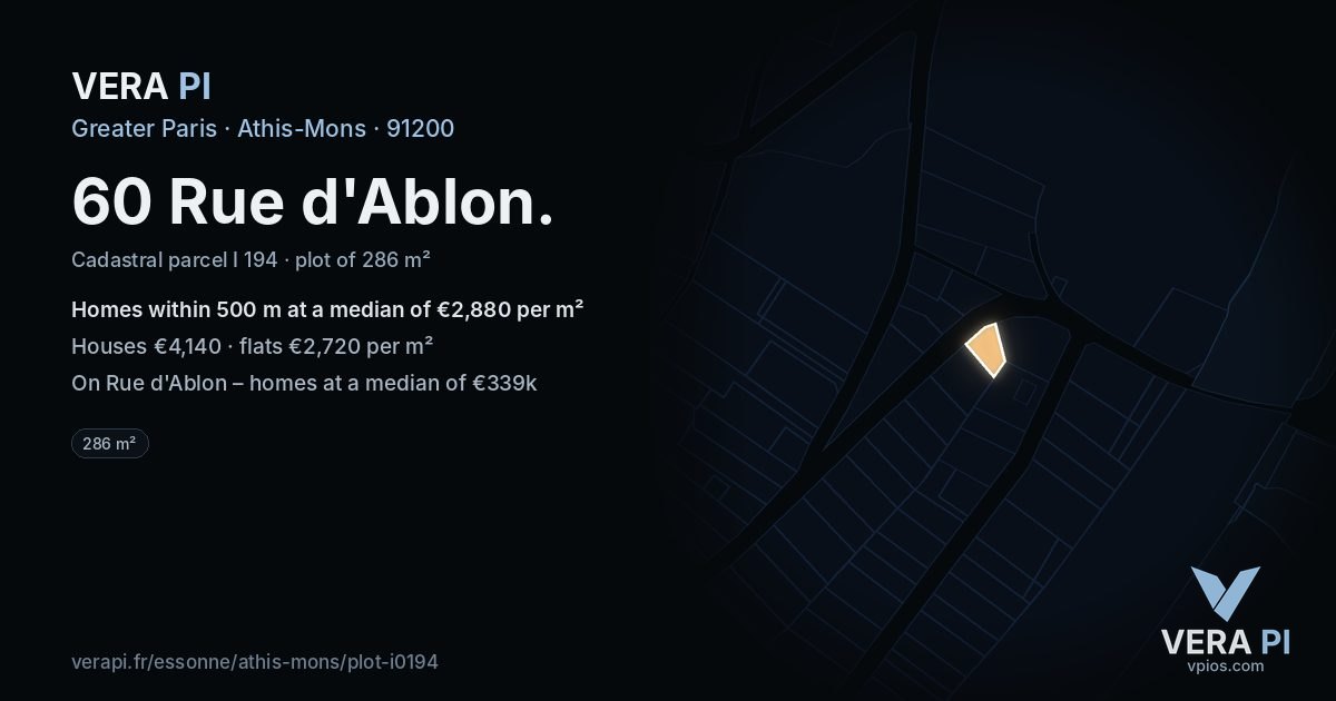 60 Rue d'Ablon, Athis-Mons at night – the plot lit, the parcels around coloured by the prices near them