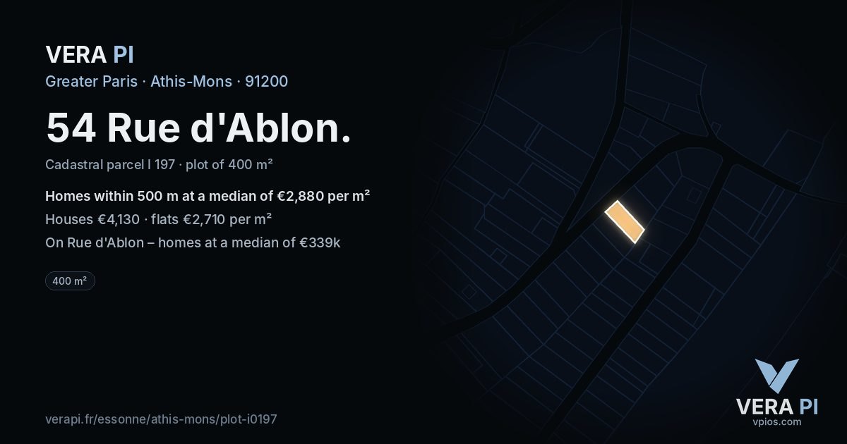 54 Rue d'Ablon, Athis-Mons at night – the plot lit, the parcels around coloured by the prices near them