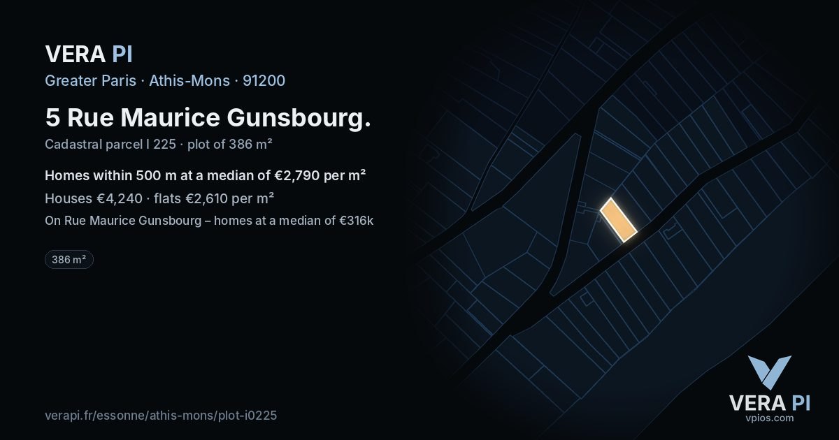 5 Rue Maurice Gunsbourg, Athis-Mons at night – the plot lit, the parcels around coloured by the prices near them