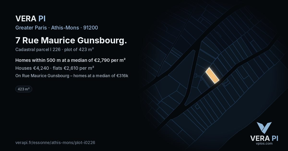 7 Rue Maurice Gunsbourg, Athis-Mons at night – the plot lit, the parcels around coloured by the prices near them