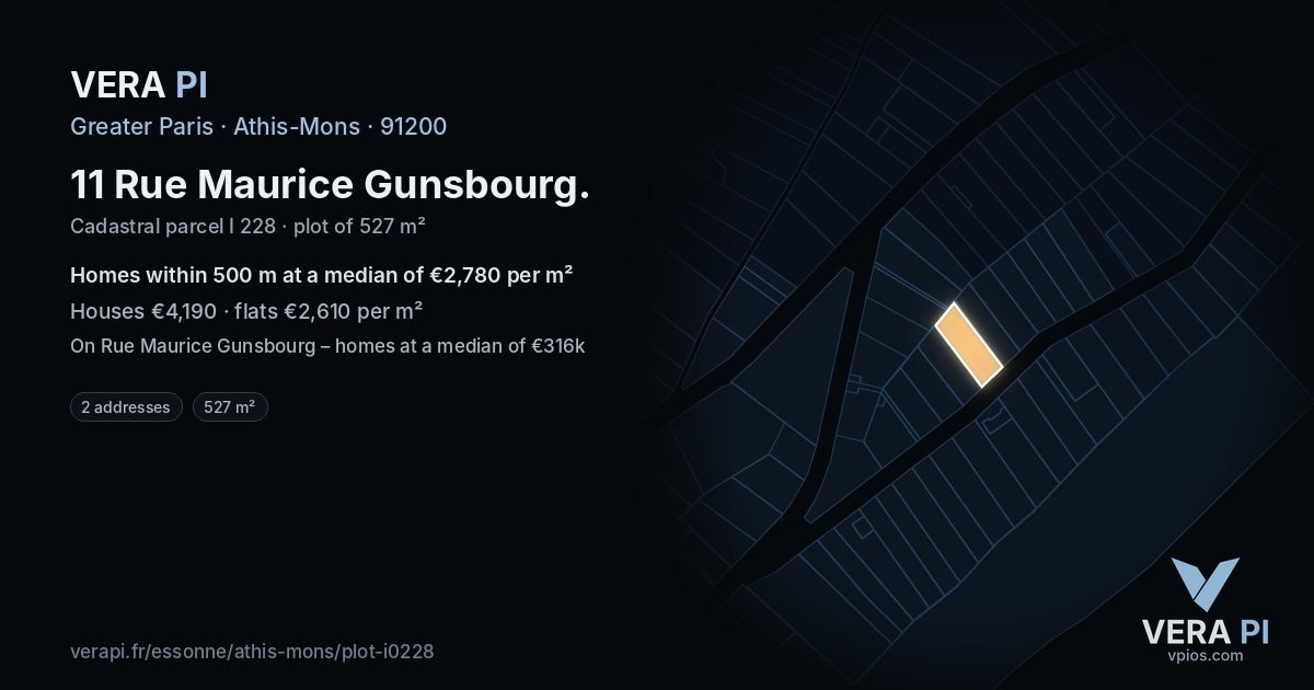 11 Rue Maurice Gunsbourg, Athis-Mons at night – the plot lit, the parcels around coloured by the prices near them